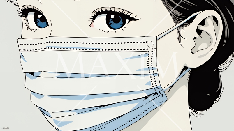 使い捨て不織布マスクをつけた若い女性