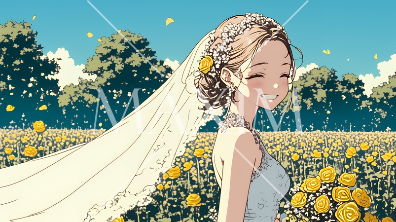 白いウェディングドレスを着ている花嫁：ジューンブライド