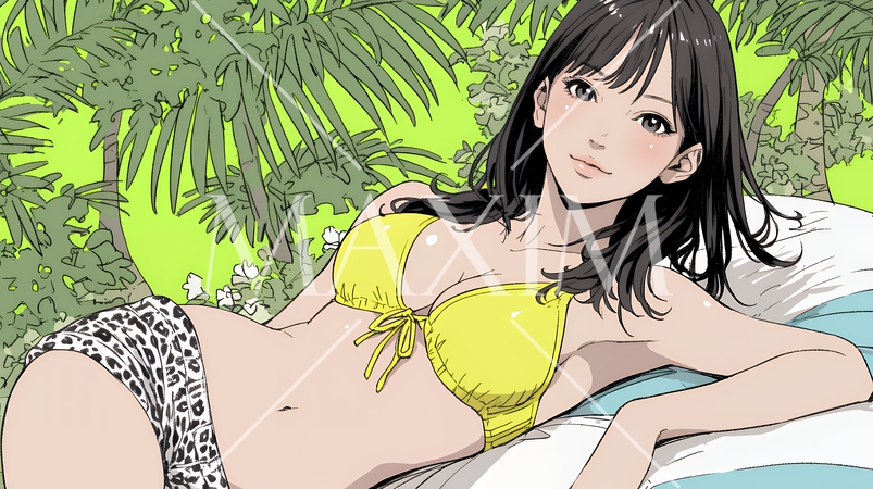 ビーチリゾートを旅行中のビキニ姿の若い女性