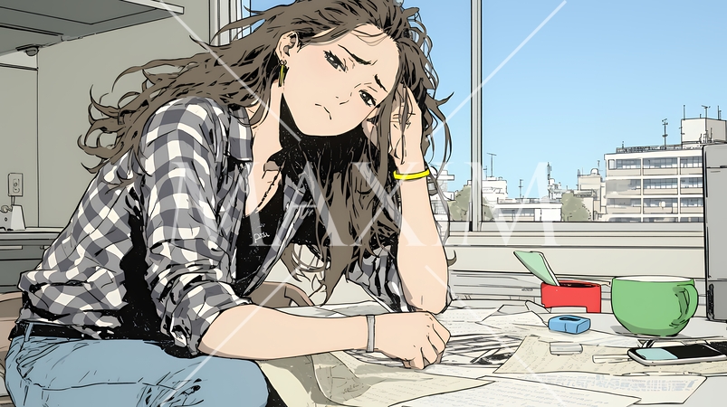 家計簿が赤字：心配事を抱えて憂鬱な気分の若い女性