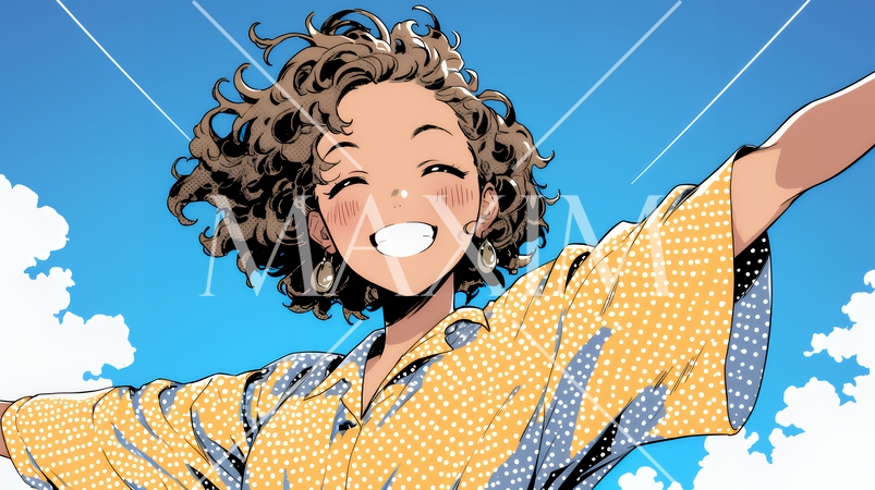 両手を広げて喜んでいる陽気な若い女性