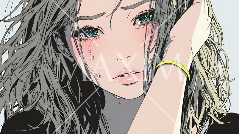 涙ぐむ若い女性