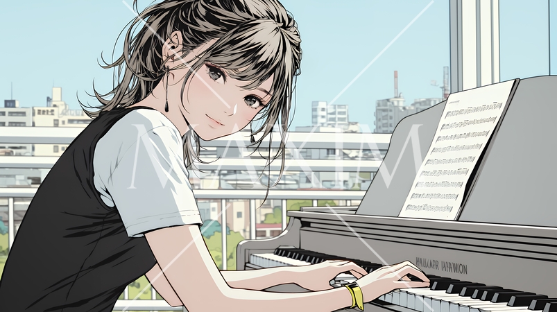 ピアノを弾いている若い女性