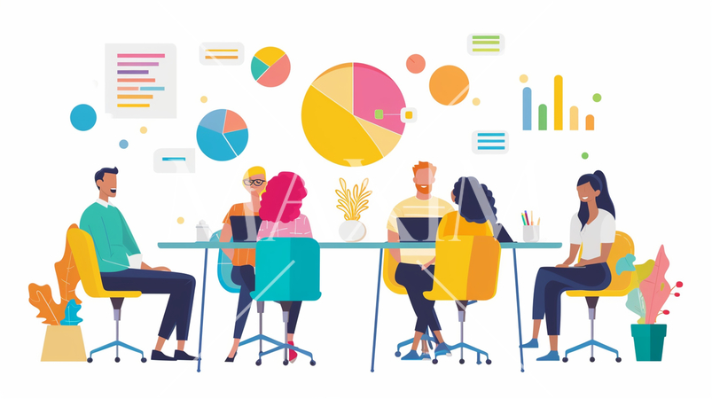 ビジネス戦略会議：競合分析、市場戦略の議論。