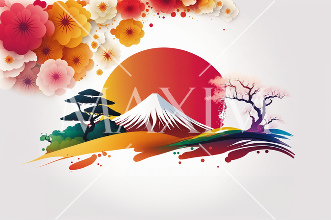 年賀状の図版：富士山、初日の出、梅、松、松竹梅