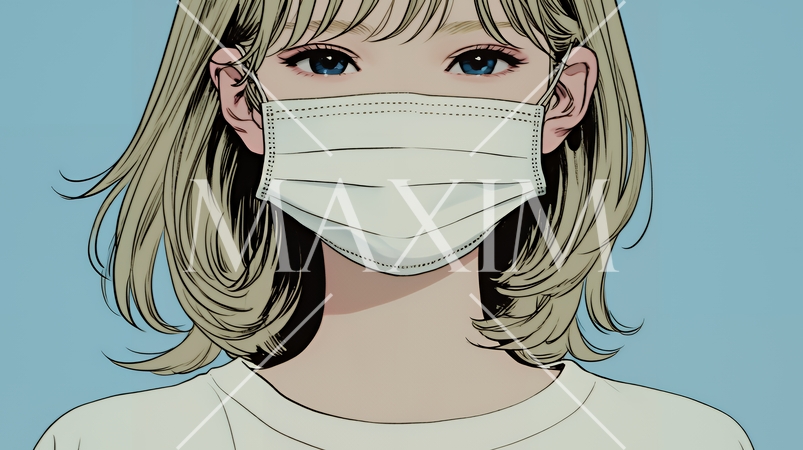 使い捨て不織布マスクをつけた若い女性