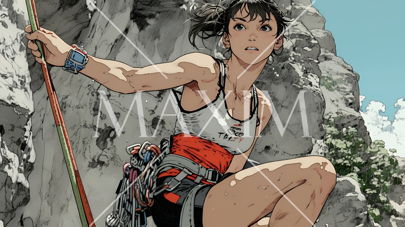 ロッククライミングをしている若い女性