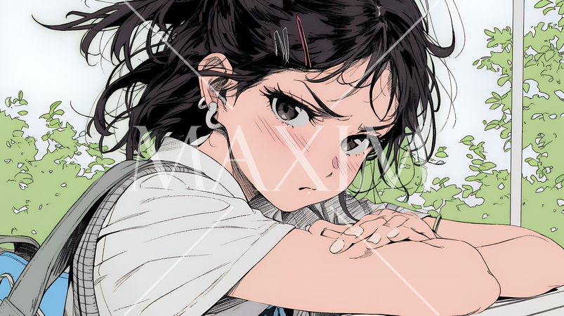 「ふん！」という表情でそっぽを向いている制服を着た女子高生