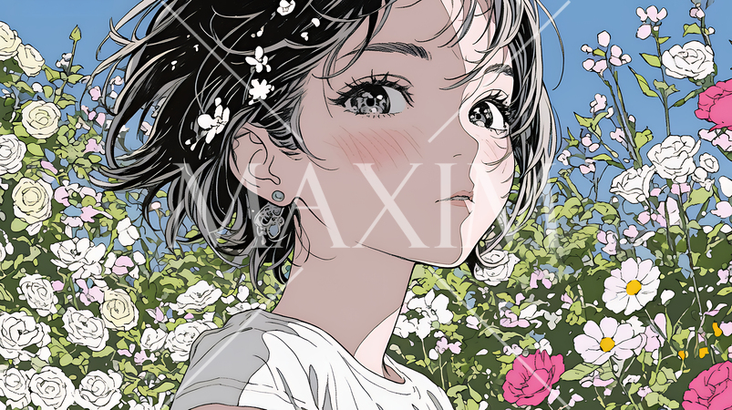 バラ園を散策している若い女性