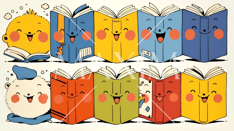 みんな本が大好き：読書週間や読書を促すためのかわいい挿絵・背景画