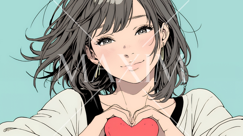 手指でハートサインを作っている若い女性