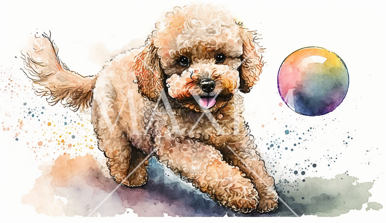 ボールで遊んでいるトイプードル