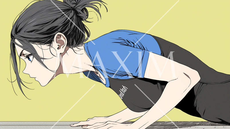 腕立て伏せをしている若い女性