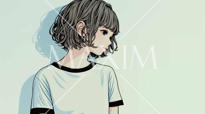 白い壁に向かって考え事をする若い女性