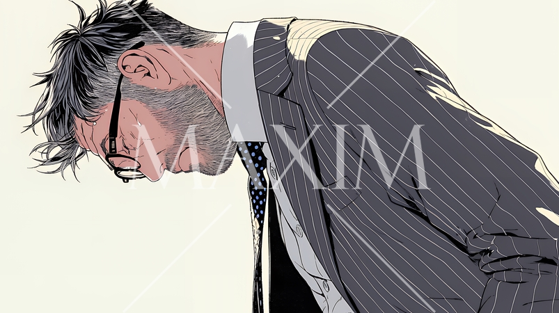ミスやトラブルを反省してうなだれるビジネスマン｜落ち込む会社員のビジネスイメージイラスト
