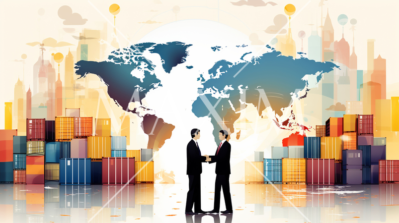 貿易と国際ビジネス：国際的なビジネス取引、輸出入。