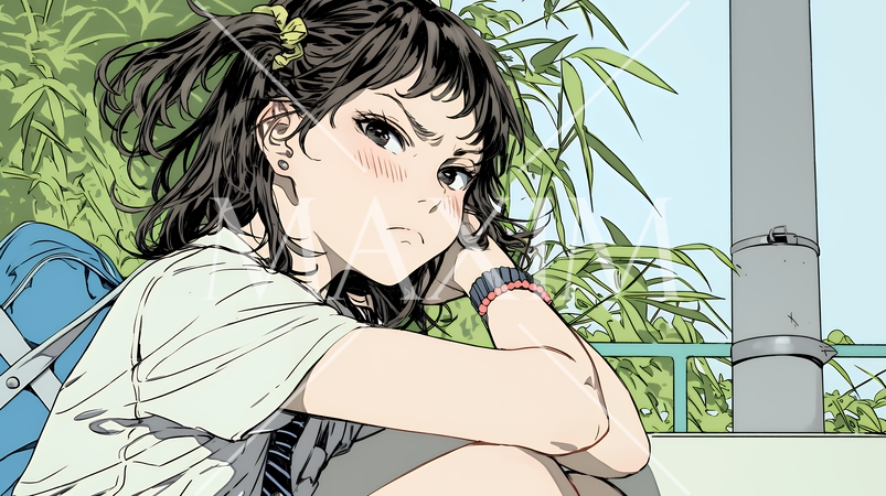 「ふん！」という表情でそっぽを向いている制服を着た女子高生