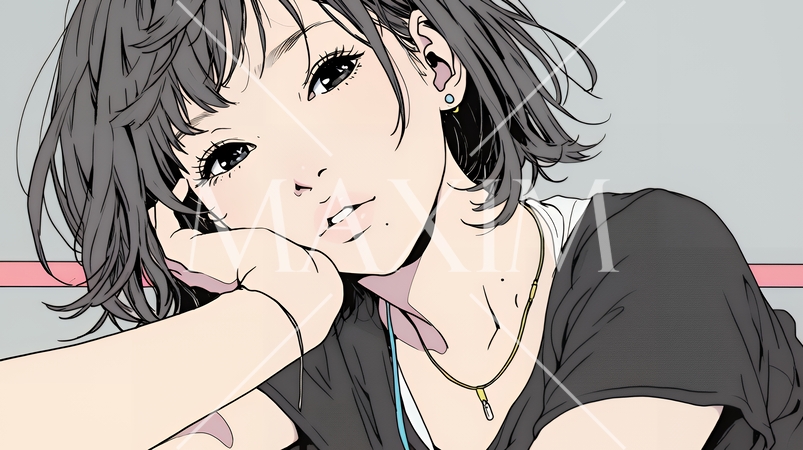 楽：リラックスした顔をしている若い女性