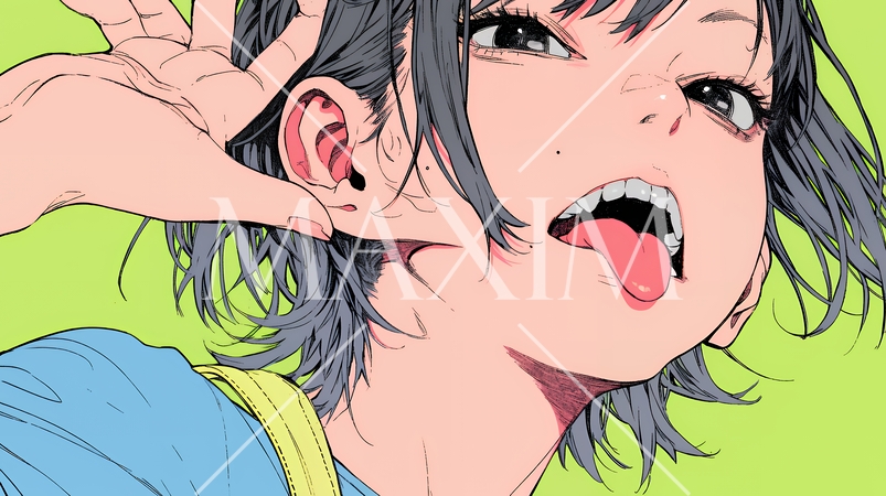 あっかんべー：舌を出して思いっきり相手を馬鹿にしている様子