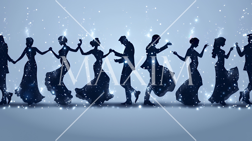 社交ダンスを楽しむ人たちのシルエット｜優雅でエレガントなボールルームダンスイメージ