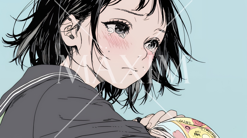 涙ぐむ制服姿の女子高生