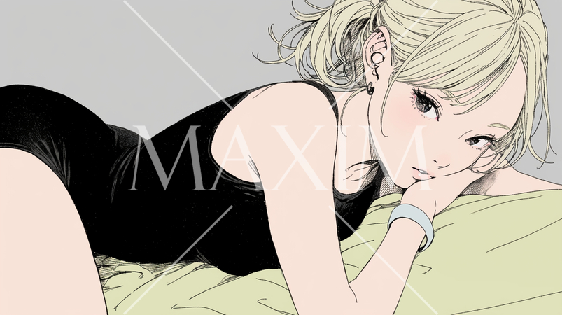 スクール水着（レオタード）姿で横になっている若い女性