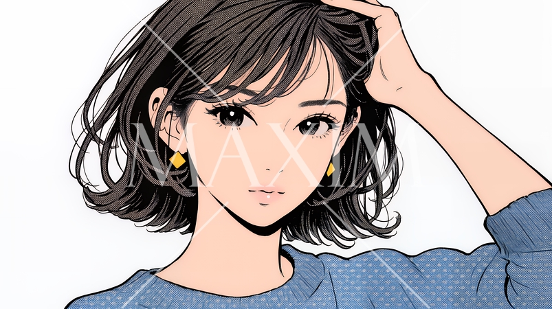 髪をかきあげている（なでている）若い女性