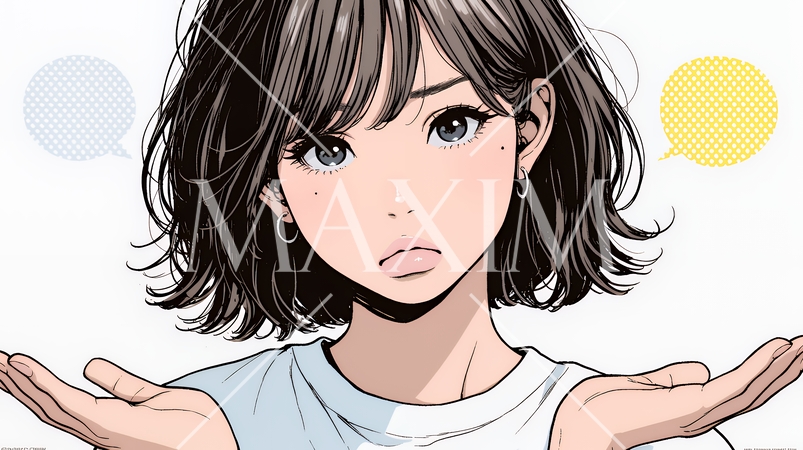 肩をすくめて困惑・諦めの仕草をしている若い女性