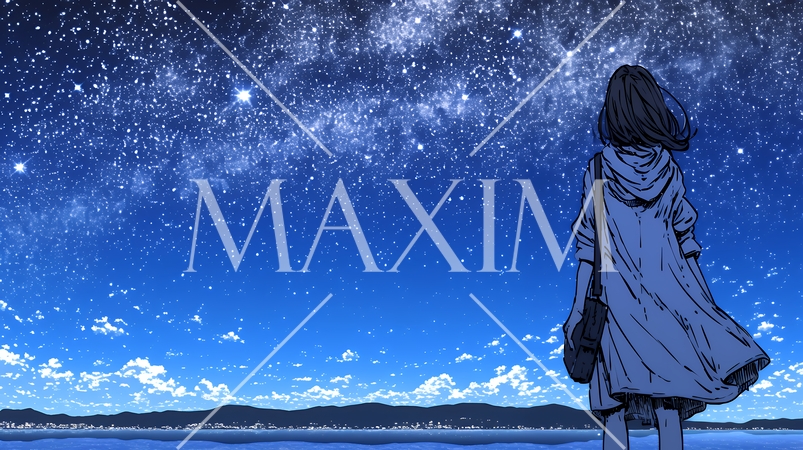 星空を眺めている若い女性