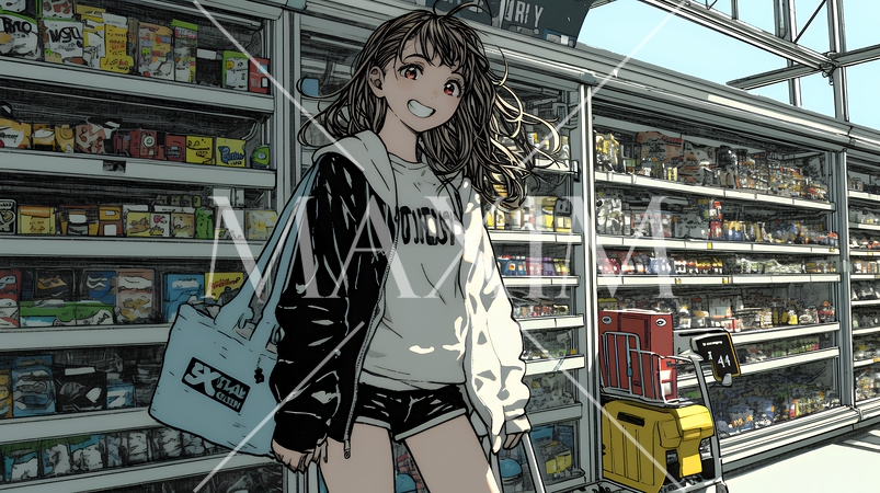 スーパーマーケットで買い物をしている若い女性