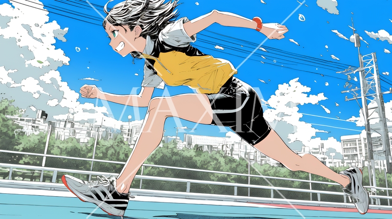 全力疾走している若い女性