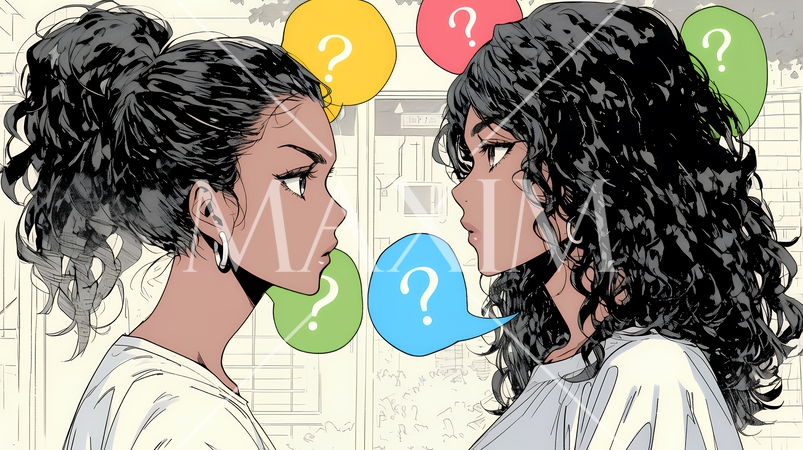 互いに相手の意見を十分に理解できないまま対話を続ける二人のビジネスウーマン