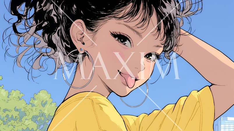 舌を出して陽気におどけている若い女性