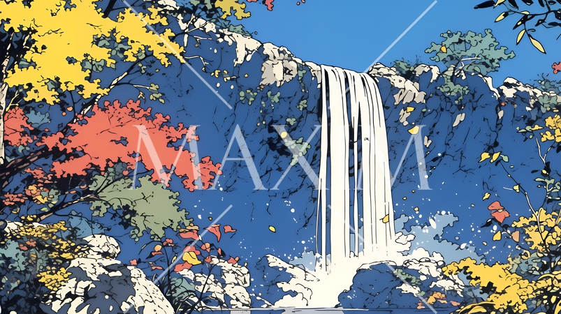 滝のある渓谷の紅葉