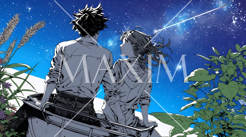 天の川を眺めている恋人たち