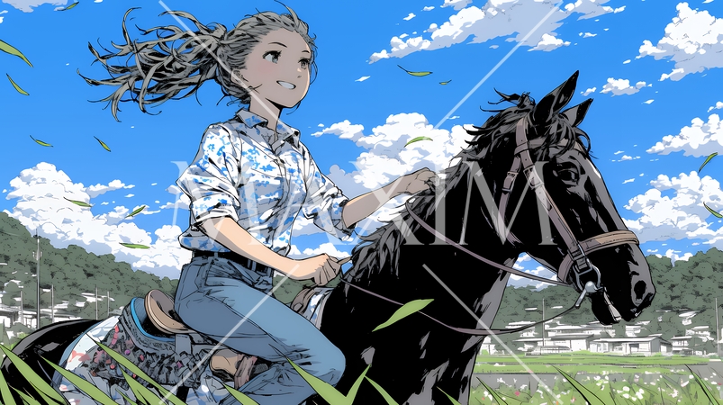 乗馬をしている若い女性