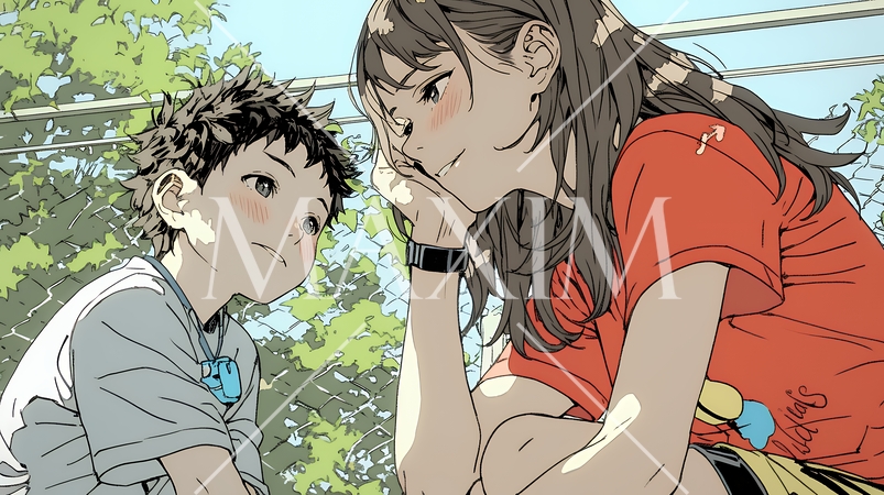 幼い我が子の悩みの相談にのっている母親