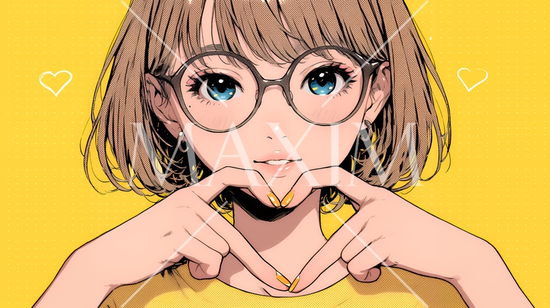 手指でハートサインを作っている若い女性