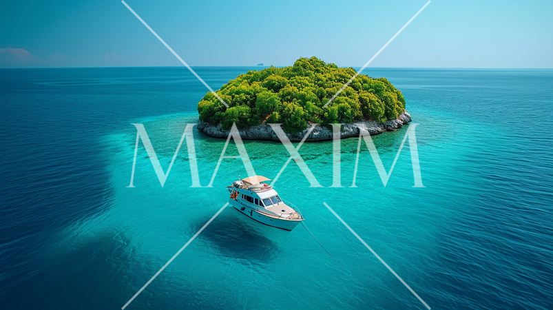 南洋の孤島とヨットと青い海と青い空：精緻CG