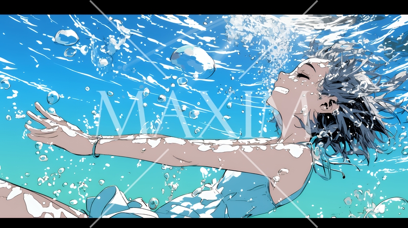 海で泳いでいる若い女性