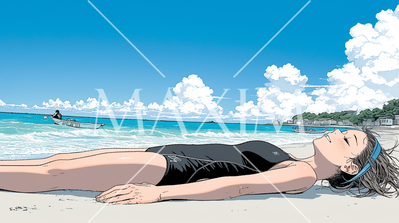 スクール水着を着ている女学生