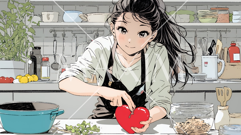 バレンタインプレゼント用のチョコレートを一生懸命作っている若い女性