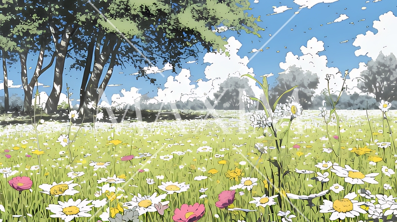 花が咲き乱れる春の野原