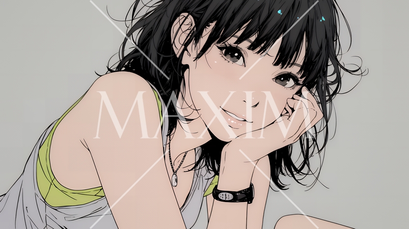 お茶目な（生意気な表情をした遊び心のある）若い女性