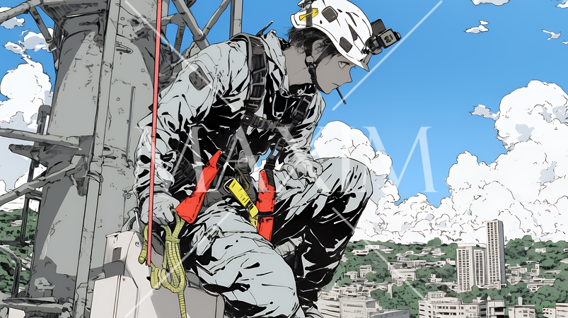 高所で作業をしている男性作業員