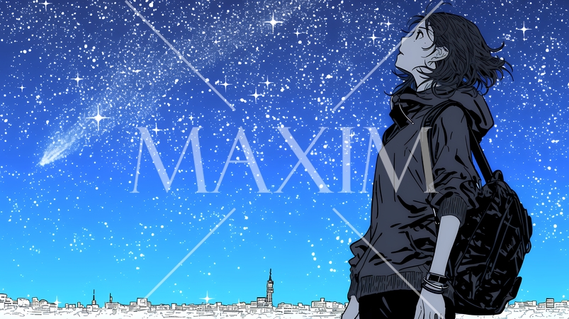 星空を眺めている若い女性