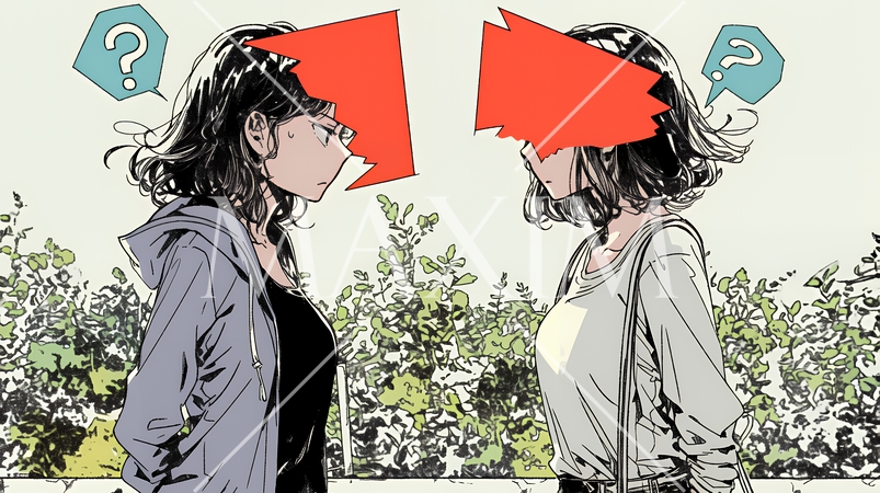 互いに相手の意見を十分に理解できないまま対話を続ける二人のビジネスウーマン