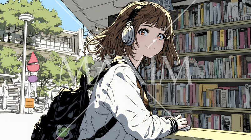 書店で本を選ぶ女子高生