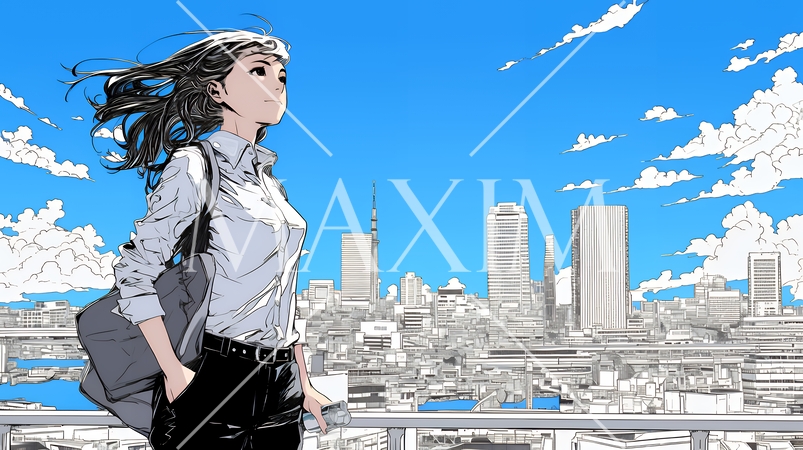 自信満々に晴天の都会の街を歩いているビジネスウーマン