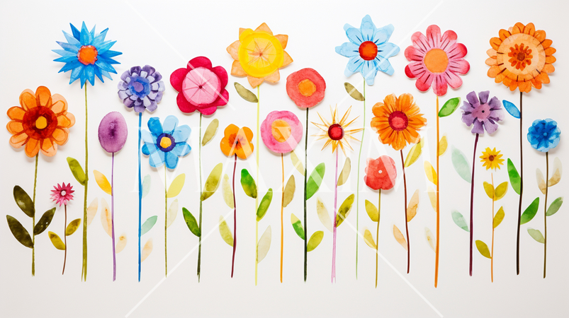 色とりどりの切花がある背景イメージ